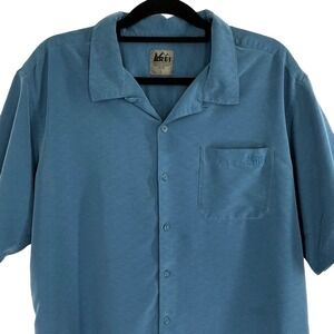REI Men's Large Blue Short Sleeve‎ Button Front Camp Shirt Soft Modal Blend